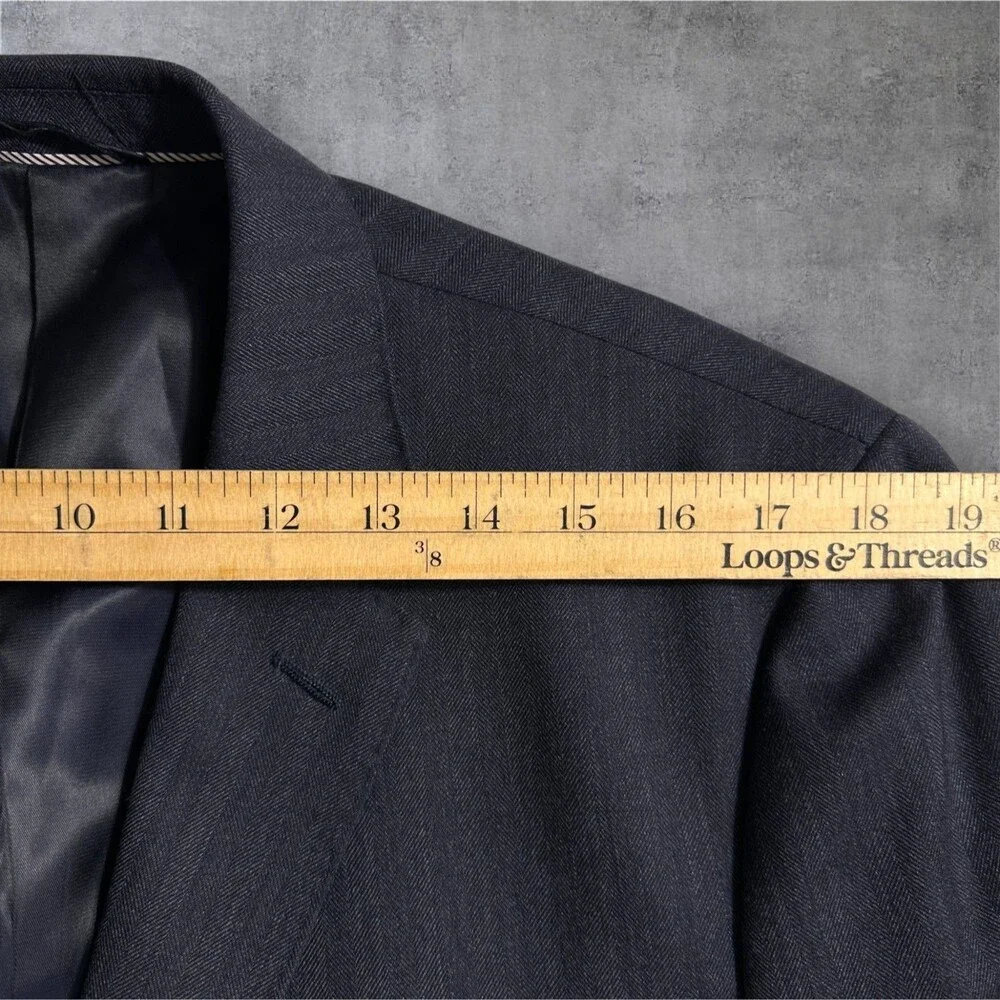 LANDS END Mens Navy Blazer Sport Coat 2-Button Casual Jacket 44R 100% Wool